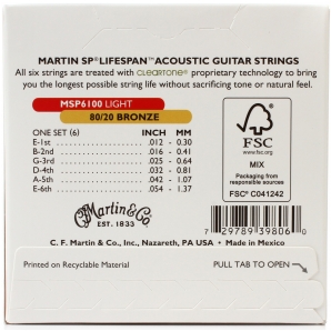 Струны для акустической гитары Martin MSP-6100 SP Lifespan Light (.012-.054)