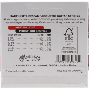 Струны для акустической гитары Martin MSP-7100 SP Lifespan Light (.012-.054)