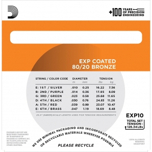 Струны для акустической гитары D'Addario EXP10 80/20 Bronze Extra Light (.10-.47)