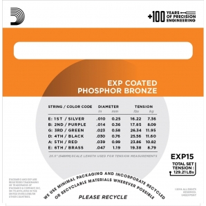 Струны для акустической гитары D'Addario EXP15 Phosphor Bronze Extra Light (.10-.47)