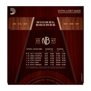 Струны для акустической гитары D'Addario NB1047 Nickel Bronze Extra Light (.10-.47)