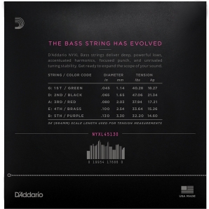 Струны для бас гитары D'Addario NYXL45130 Bass Regular Light 5 (.45 - .130)