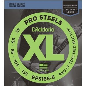 Струны для бас гитары D'Addario EPS165-5 XL Pro Steels Red LT Top / Med Bottom 5 (.45 - .135)