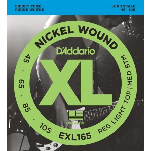 Струны для бас гитары D'Addario EXL165 XL Nickel Wound Bass Red LT Top / Med Bottom 4 (.45 - .105)